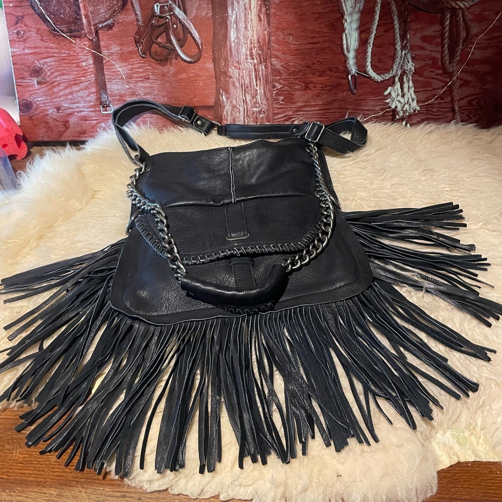 Cut N Paste XXL black leather fringe bag